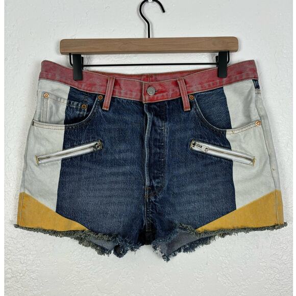 Levi's 501 Premium High Rise Colorblock Moto Denim Shorts Size 32 - Picture 2 of 5